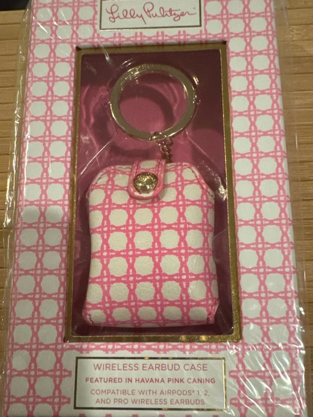 Lilly Pulitzer Pink Wireless Earbud Case Keychain